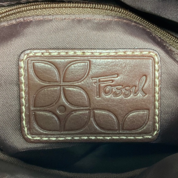 Fossil Brown Logo Canvas Crossbody Shoulder Bag - Picture 14 of 15